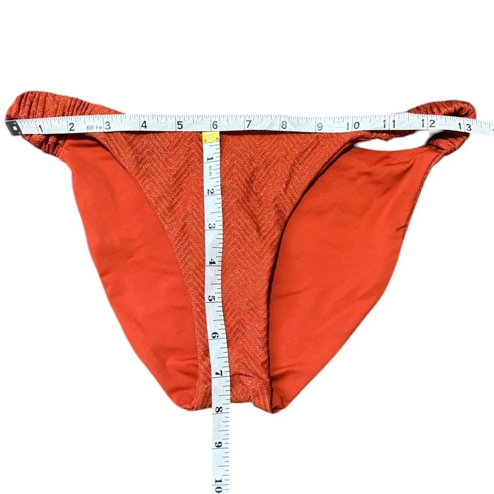 L*Space Leonie Bikini Bottom Full Coverage Mahogany Shimmer Chevron Small NWT‎